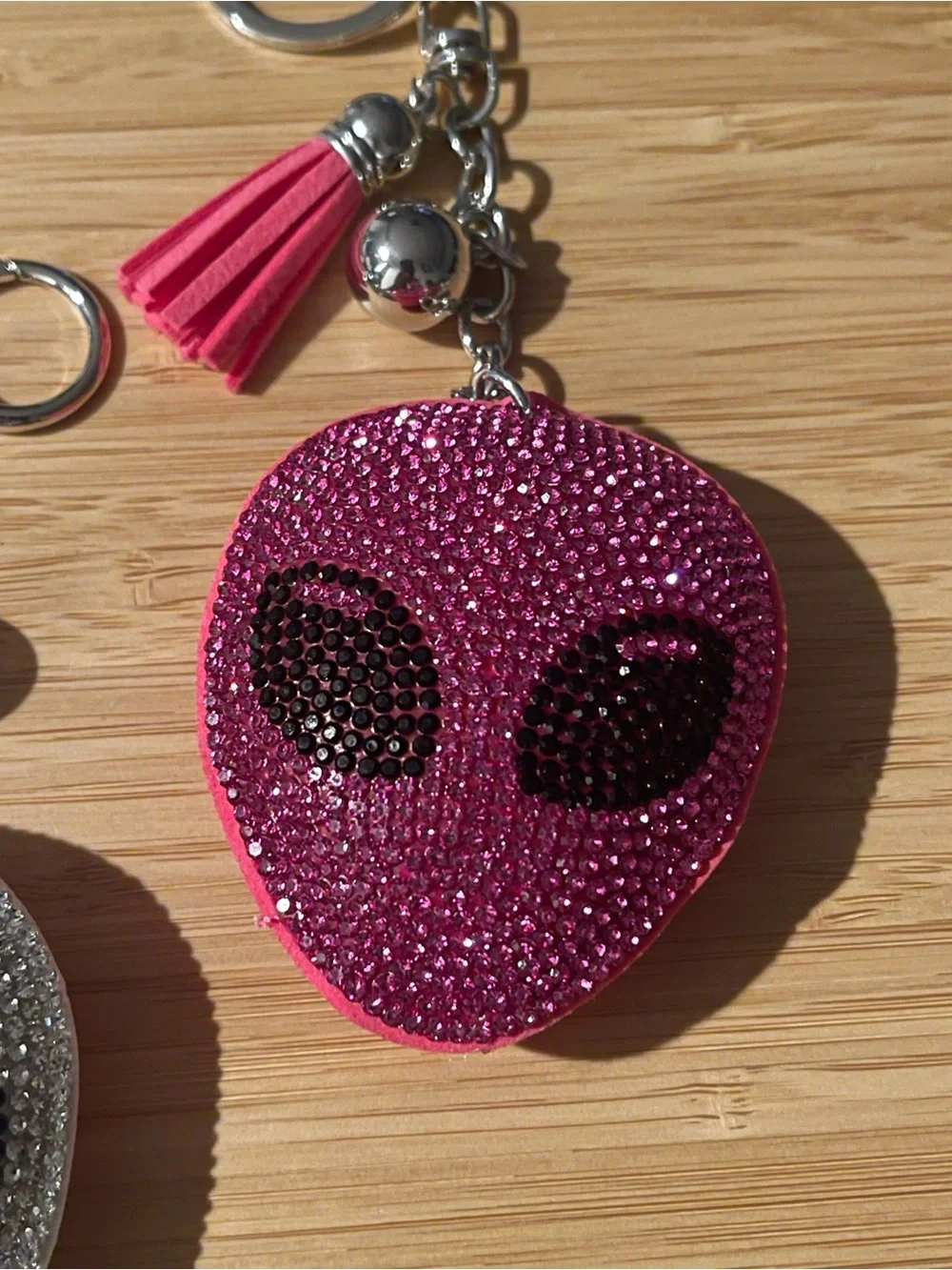 Rhinestones Puff Multicolor Alien Keychain bag charm with tassel